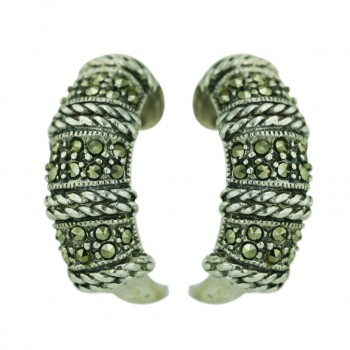Marcasite Earring Plain Dome Hoop+Rope