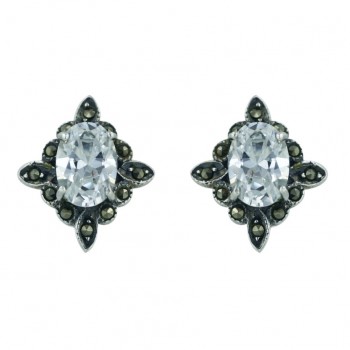 Marcasite Earring Oval Cubic Zirconia Post