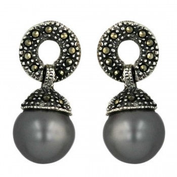 Marcasite Earring Link+12mm Gry Pearl