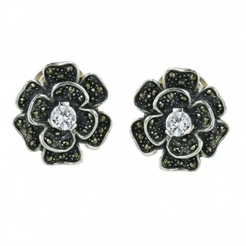 Marcasite Flower + 1 Cubic Zirconia Center