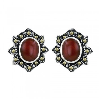 Marcasite Earring Flowr Oval with Marcasite Around