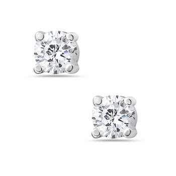 Sterling Silver Earring 5Mm Clear Cubic Zirconia Round Stud