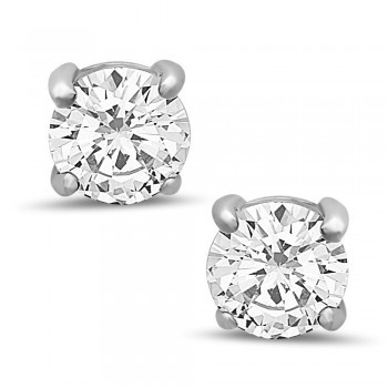 Sterling Silver Earring Clear Cubic Zirconia Round 7Mm Stud