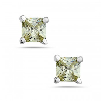 Sterling Silver Earring 5Mmx5Mm Square Canary Yellw Cubic Zirconia Stud