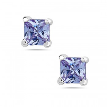Sterling Silver Earring 5Mmx5Mm Square Lavndr Cubic Zirconia Stud
