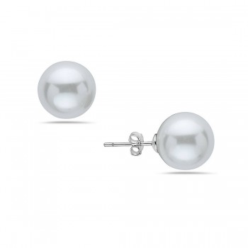 Sterling Silver Earring 12mm Faux White Pearl Stud