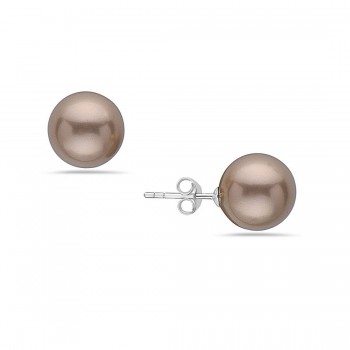 Sterling Silver Earring 12mm Champagne Pearl Stud Code:Bc13