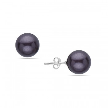 Sterling Silver Earring 12mm Gray Pearl Stud Code:Bc16