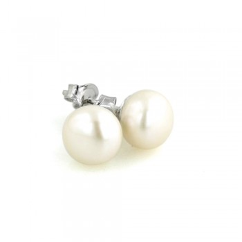STERLING SILVER EARRING 8MM POTATO FRESH WATER PEARL STUD
