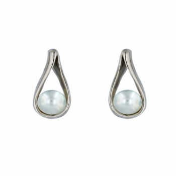 Sterling Silver Earring 5mm Potato Gray Fresh Water Pearl with Open Silver Tear Drop-
