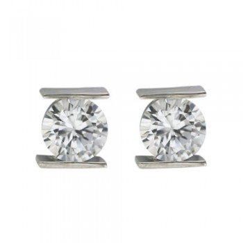 Sterling Silver Earring Clear Cubic Zirconia 8mm Tension Set