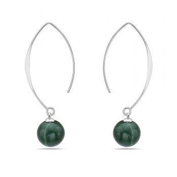Sterling Silver EARRING 12MM GENUINE MALACHITE DROP WITH CAP