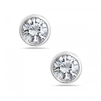 Sterling Silver Earring Outer 10mm Round Clear Cubic Zirconia Bezel Stud