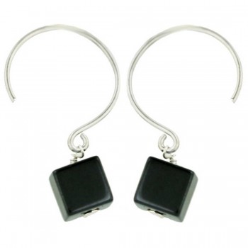 Sterling Silver Earring 8X8mm Hematite Dice with Circle Hook