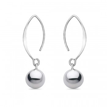 Sterling Silver Earring 10mm Plain Ball with Shorter Almond Hook--E
