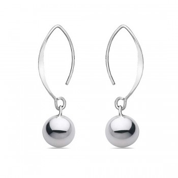 Sterling Silver Earring 12mm Plain Ball with Shorter Almond Hook--E