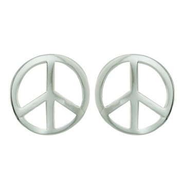 Sterling Silver Earring 15mm Plain Open Peace Symbol Post--E-coated/Nickle Free