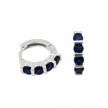 STERLING SILVER EARRING SAPPHIRE GLASS 4 PIECES  HUGGIE