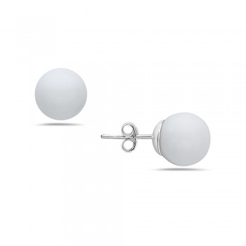 Sterling Silver Earring 12mm White Jade Ball Stud