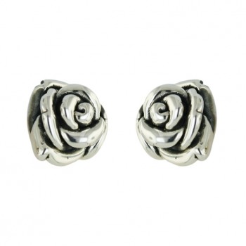 Sterling Silver Earring 15mm Plain Rose with Oxidized Inner Petals--