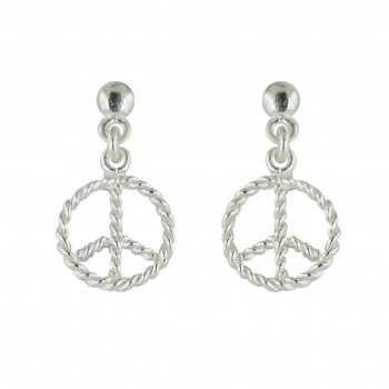 Sterling Silver Earring Plain Open Peace Symbol--E-coated/Nickle Free--