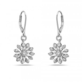 Sterling Silver Earring 12Mm Clear Cubic Zirconia Snowflake**Rhodium Plating/Nickle Free***