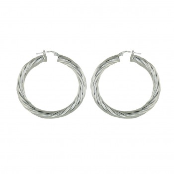 Sterling Silver Earring Width 5mm Outer Diameter 25mm Plain Latch