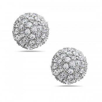 Sterling Silver Earring 9mm Clear Cubic Zirconia Fireball Stud