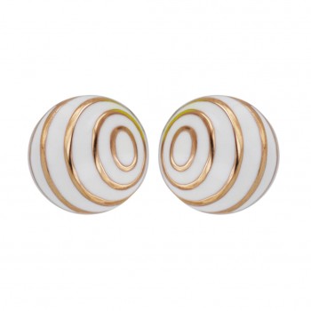 Sterling Silver Earring Round White Enamel+Rosegold Plate Swirl Li