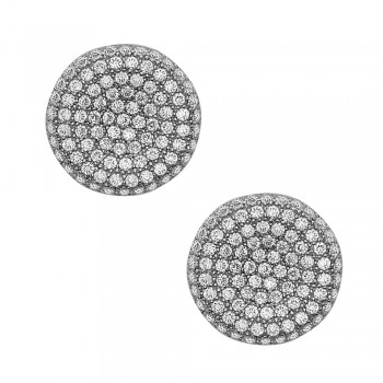 Sterling Silver Earring (W=11.5mm) Micropave Clear Cubic Zirconia Concave Round