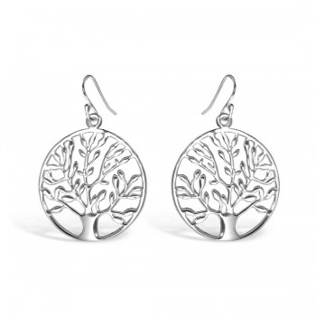 Sterling Silver Earring 26X26mm Plain Open Tree of Life Circle with