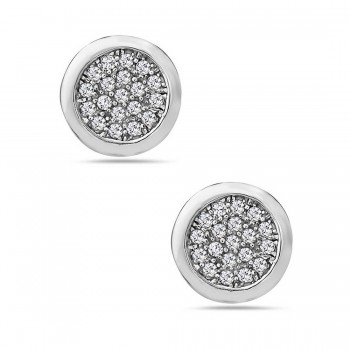 Sterling Silver Earring 7.6mm Micropave Clear Cubic Zirconia Round Stud