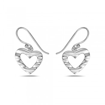 Sterling Silver Earg Plain Open Heart Lined W/French Wire***Ec/Nf