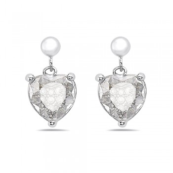 Sterling Silver Earring 10X10M Clear Cubic Zirconia Heart--Rhodium Plating/Nickle Free--