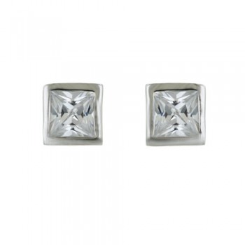 Sterling Silver Earring 5mm Square Cubic Zirconia Stud