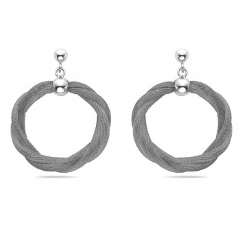 Sterling Silver Earring Twisted Nets Round Shape Rhodium Plating Plating Dang