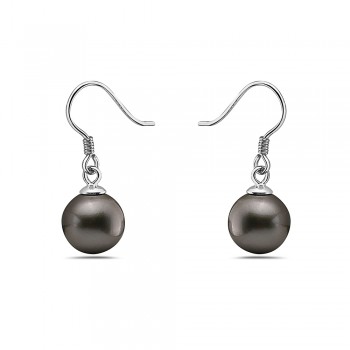 Sterling Silver Earg 9Mm Round Gray Pearl W/French Wire Dangling