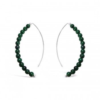 Sterling Silver Earring 14Pcs 3mm Malachite Balls with 1Pc Plain Bal