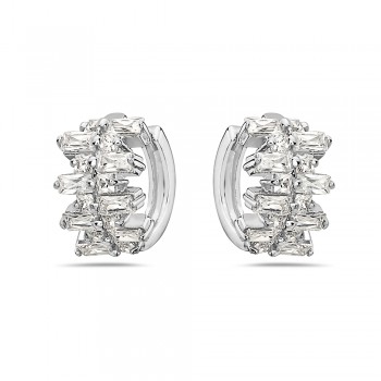 Sterling Silver Earring Clear Cubic Zirconia Baguette Clear Cubic Zirconia Center 10 M