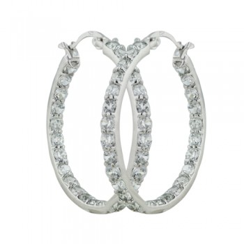 Sterling Silver Earring Cubic Zirconia Around 30 mm Latch Hoop