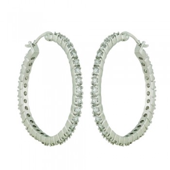 Sterling Silver Earring Clear Cubic Zirconia Hoop Latch