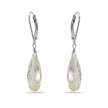 Sterling Silver Earring Long Tear Drop Citrine Cubic Zirconia