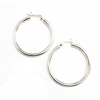 Sterling Silver Earring Plain Silver Tube Hoop Latch 3Mmx35Mm-E
