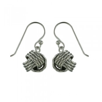 Sterling Silver Earring Love Knot Dangle -Rhodium Plating-