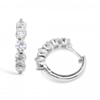Sterling Silver Earring Huggie with 5/4.5mm Clear Cubic Zirconia