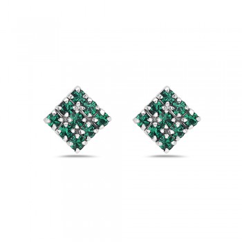 Sterling Silver Earring Checker Box 9 Emerald Cy