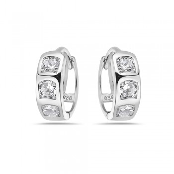 Sterling Silver Earring 14mm Huggie 3Cl Cubic Zirconia Embedded
