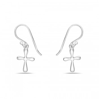 Sterling Silver Earring Plain Silver 14mm Bubble Cross