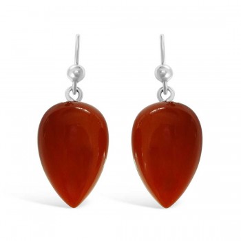 Sterling Silver Earring Carnelian Inverted Pear -Rhodium Plating-