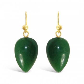 Sterling Silver Earring Dyed Jade Inverted Pear -Gold-